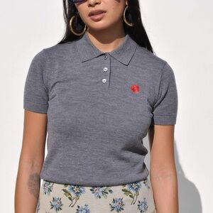 Sandy Liang Favs Gray Merino Wool Polo Shirt - Quiet Luxury